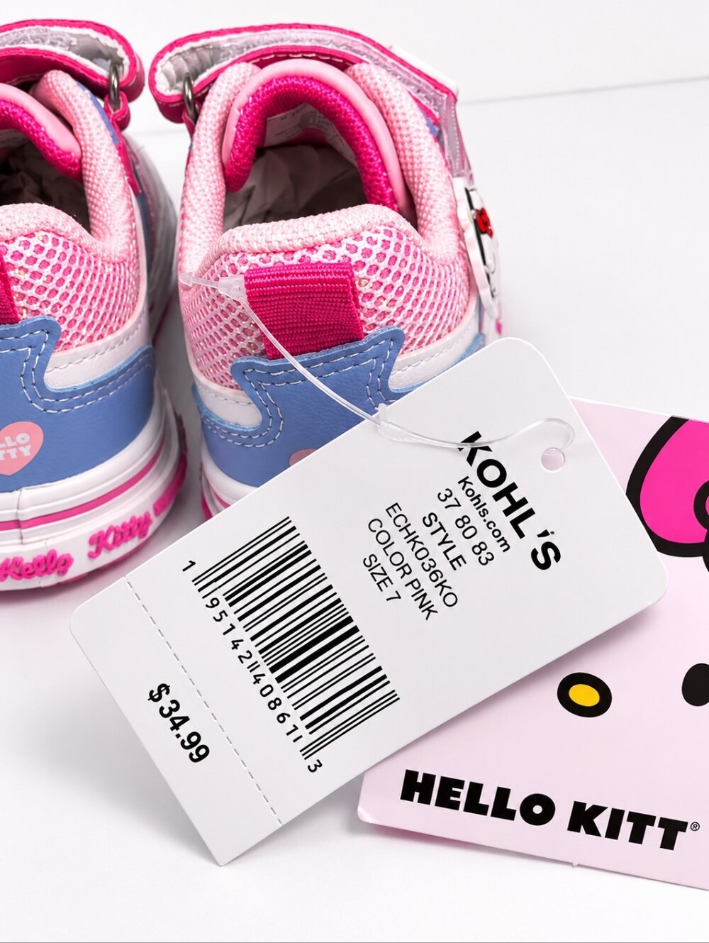 NWT Hello Kitty Toddlers Baby Pink & Blue Velcro Sneakers Size 7 - Picture 6 of 7